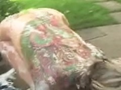 Nice-Looking Tattooed Golden-Haired Mother I'd Like To Fuck - Bathing In The Garden