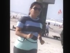 double latina milfs tit jiggle jogging on beach 29