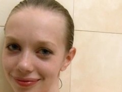 Russian super gaunt girl in the shower