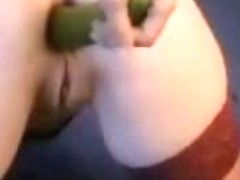 Woman gets a cucumber and even an eggplant in her ass