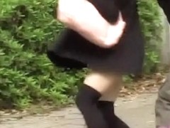 Hot Asian babe in socks got skirt sharked in her fav park