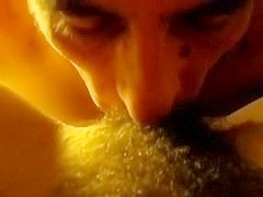 Hubby licks and toys my hairy cunt