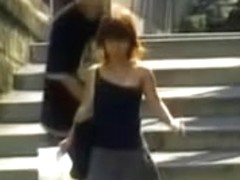 Stairs sharking affair with skinny beautiful hottie and naughty fellow
