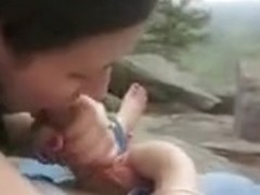 Hot and wet blowjob in the nature