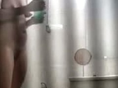 Blonde checks out booty while caught on shower spy cam video