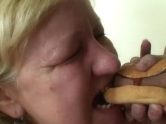 Biggest titted granny tastes tasty penis