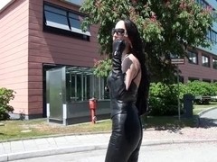 A Diva walking in leather panties
