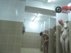Wet wives under the shower caught on a spy xxx cam video
