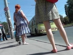 Skinny blonde chick got in a public upskirt oops