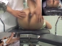 Girl with hairy cunt widely stretched on the medical spy cam