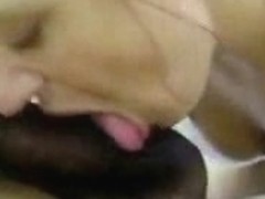 White blonde girl licking some black balls and asshole