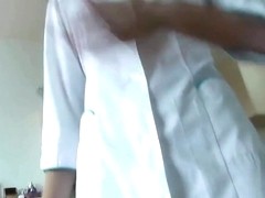 Nurse rips pantyhose and sits on patient's cock