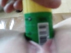 Bored asian small snatch play with glue sticks