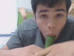 gay with nice ass being fucked by a cucumber