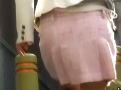 Pink skirt sharking action with lovable bimbo being fully exposed