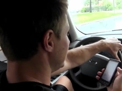 Adorable blonde is driving around with dirty dude