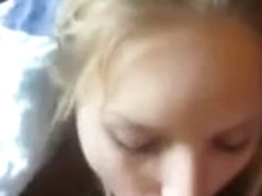 Non-Professional Golden-Haired Sucks Dong and Eats Cum