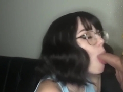 Nerdy teen gets cum on her glasses