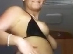 Bikini-clad skinny granny takes dick in her mature pussy
