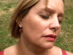 Bulky aged housewife with large mambos masturbates outdoors