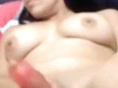 Busty Latina in double dildo play on a webcam
