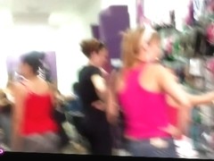 Blonde bitch in a pink tanktop and skirt shopping in an xxx candid video