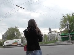 Hot upskirt shots of the lonely girl at the bus stop