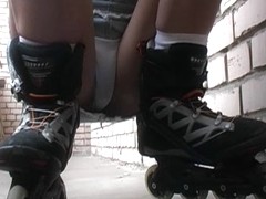 A youthful hotty on roller skates drilled for all to watch