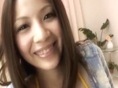 Rina Koizumi Asian teen in yellow bikini gets hairy pus
