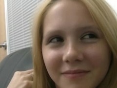 Geeky blonde cutie in a hardcore ass slamming porn casting