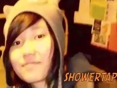 Cute asian girlfriend gets taped naked in the shower