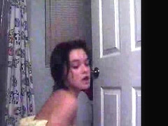 Short-haired chick dancing naked