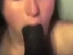 white cheating wife tries to blow dark strapon