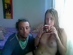 Hippy couple having fun infront of webcam