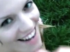 Amateur girl sucking this guys cock outdoors
