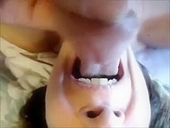 Cum ooze down her face hole