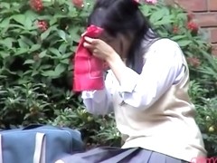 Sweet Japanese gal in a wild public sharking video