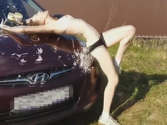 Secret erotic tape: husband filming ex-wife washing his car outdoors
