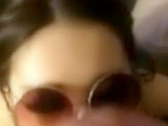 Chinese little slut cum on her glasses
