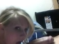 Russian blonde gal slurping on her boyfriend's dick on camera