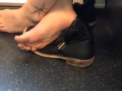 Candid barefoot girl on train 20