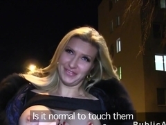 Euro big fake tits flashing in public at night