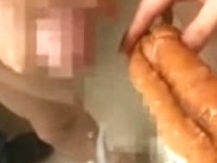 Japanese cutie eating cum on food (three)