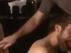 Three gay studs fuck in the bar