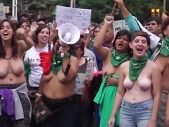 Topless Argentinian protesters with big boobs
