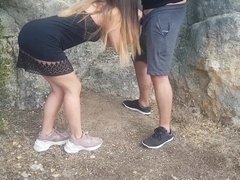 Fucking my stepsister outdoors and cumming on her pussy