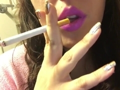 Sexy Brunette Babe Close Up Smoking Cork Tip 100 Cig Pastel Pink Lipstick