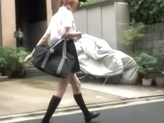 Pig-tailed beautiful schoolgirl getting pulled into interesting sharking meeting