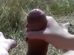 Girlfriend jerks a huge cock