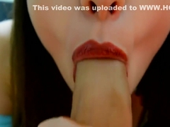 Blowjob from a pretty girl. the sperm flows by dick